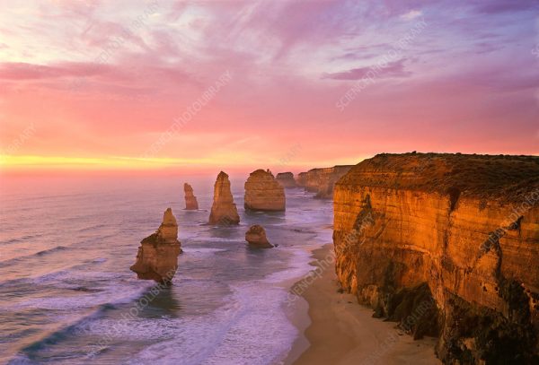 The Twelve Apostles at sunset, a stunning natural landmark on Victoria's South West Coast