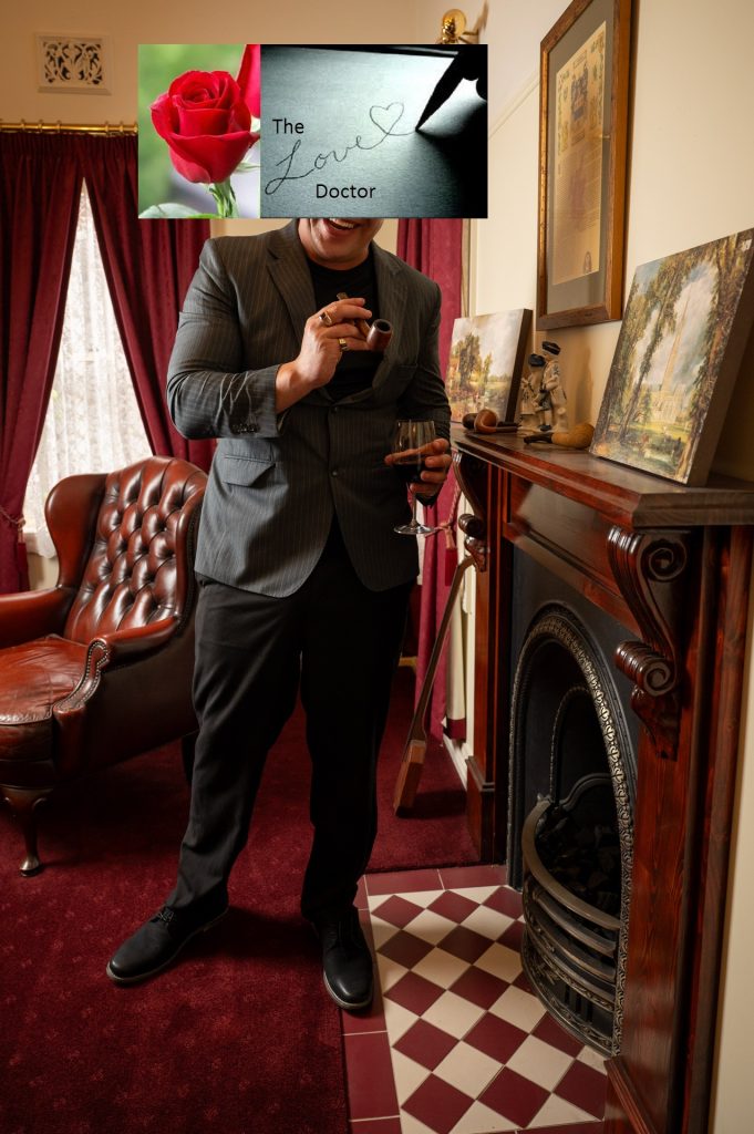 Man in suit with pipe and wine, 