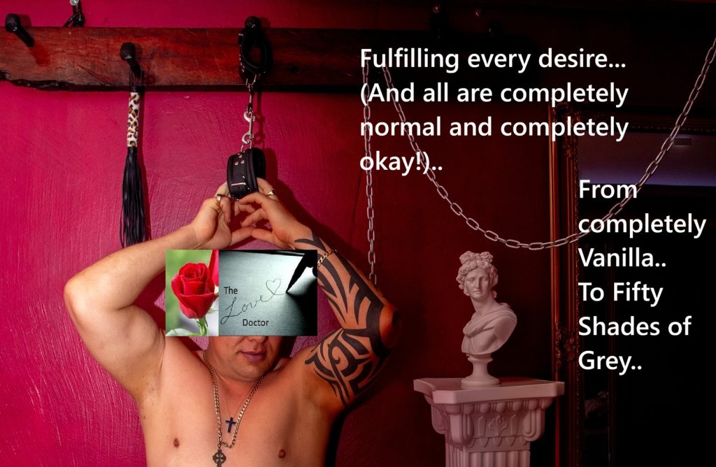 Man with tattoos, bondage gear, and a book titled 