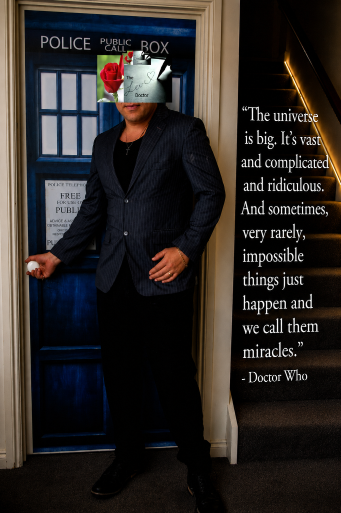 Man in suit by TARDIS, 