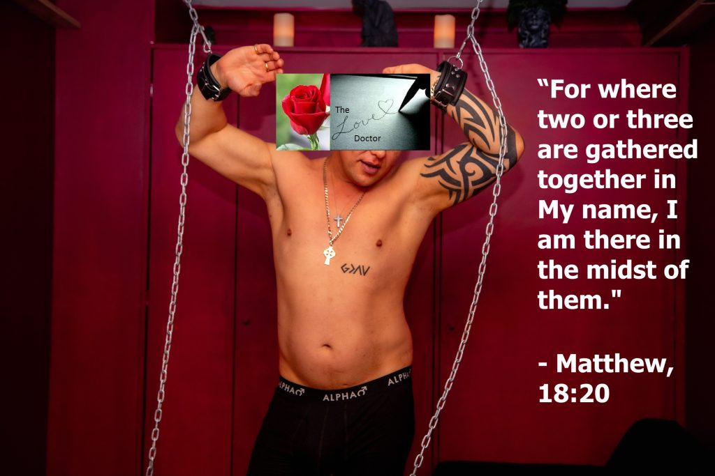 Man in restraints with Bible verse Matthew 18:20 from Gallery July 2026