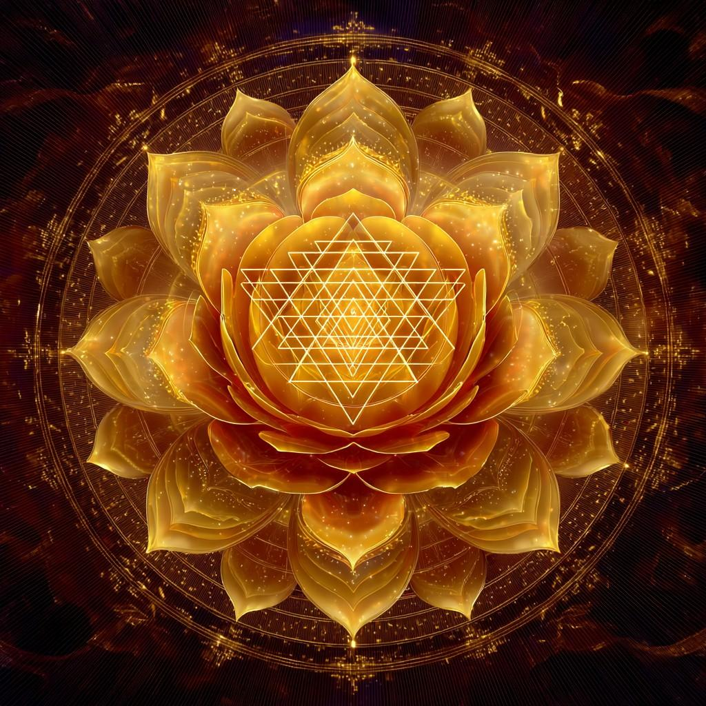 Golden Sri Yantra lotus mandala symbolizing sacred masculine energy.